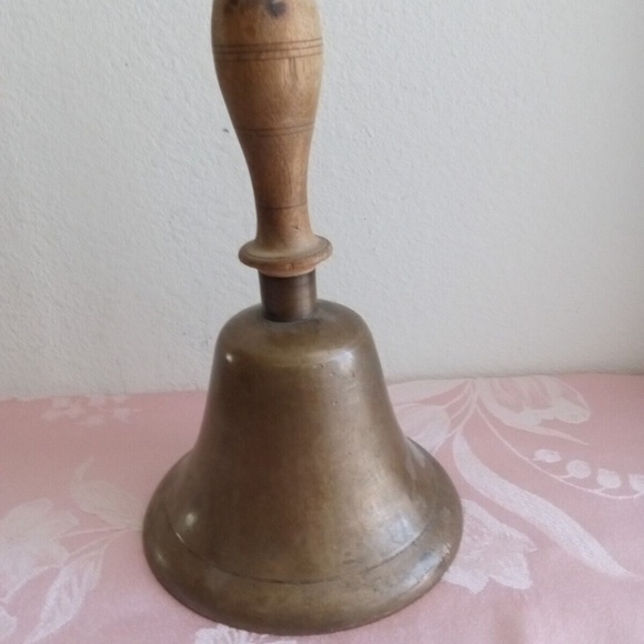 Vintage Other - Vintage Wood and Brass School House Bell Large Farmhouse Desk 10 1/4"